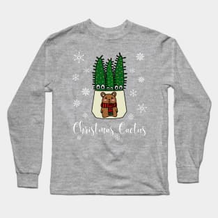 Christmas Cactus - Eves Pin Cacti In Christmas Bear Pot Long Sleeve T-Shirt